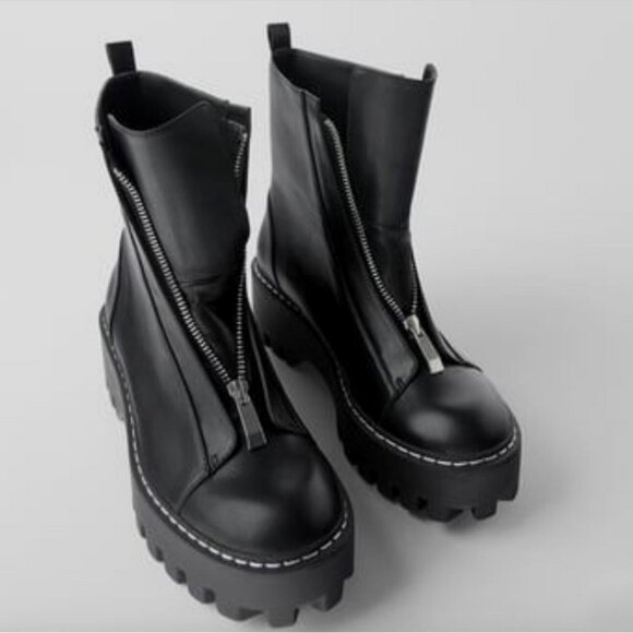 Zara Shoes - Zara Chunky Heel Ankle Boot With Zip